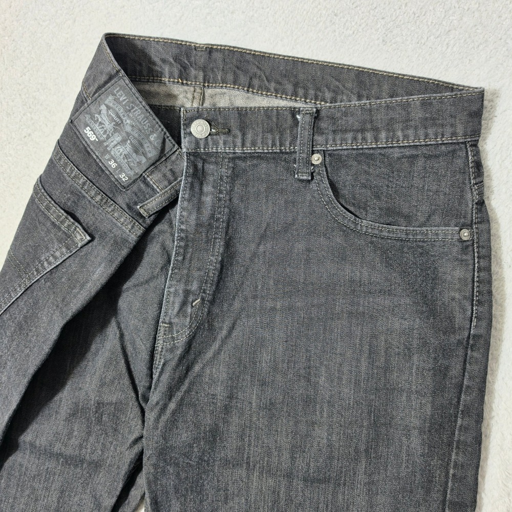 Levi Jeans Mens 36/32 Black 569 Loose Straight Stretch Denim Pants